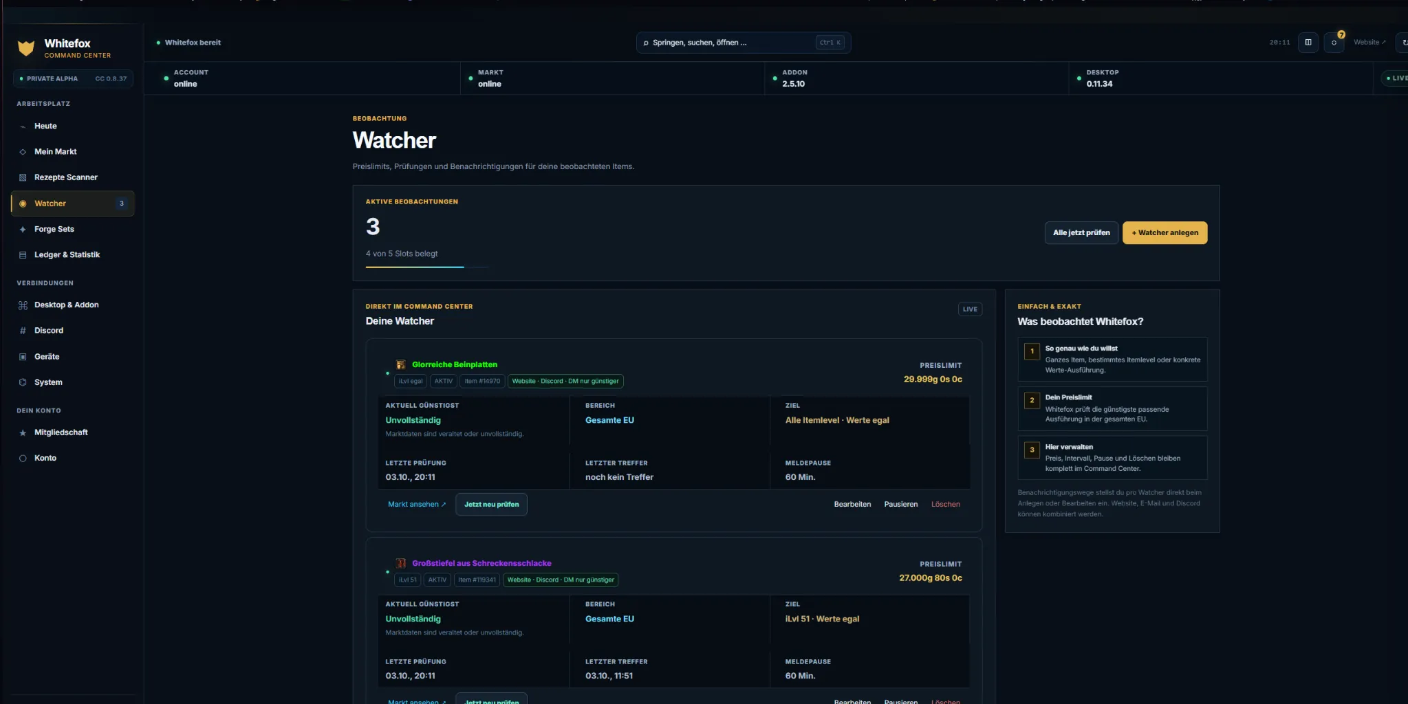 Whitefox Watcher im Command Center